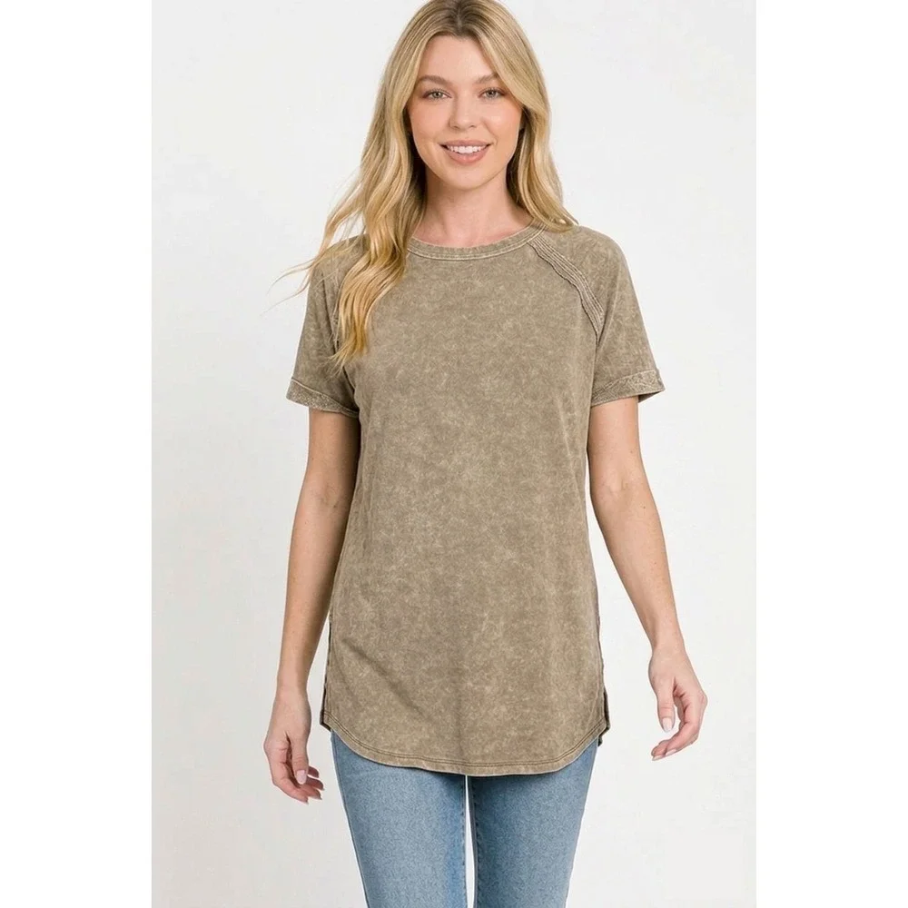 Zenana French Terry Washed Curved Hem Top - Medium - Picture 3 of 3